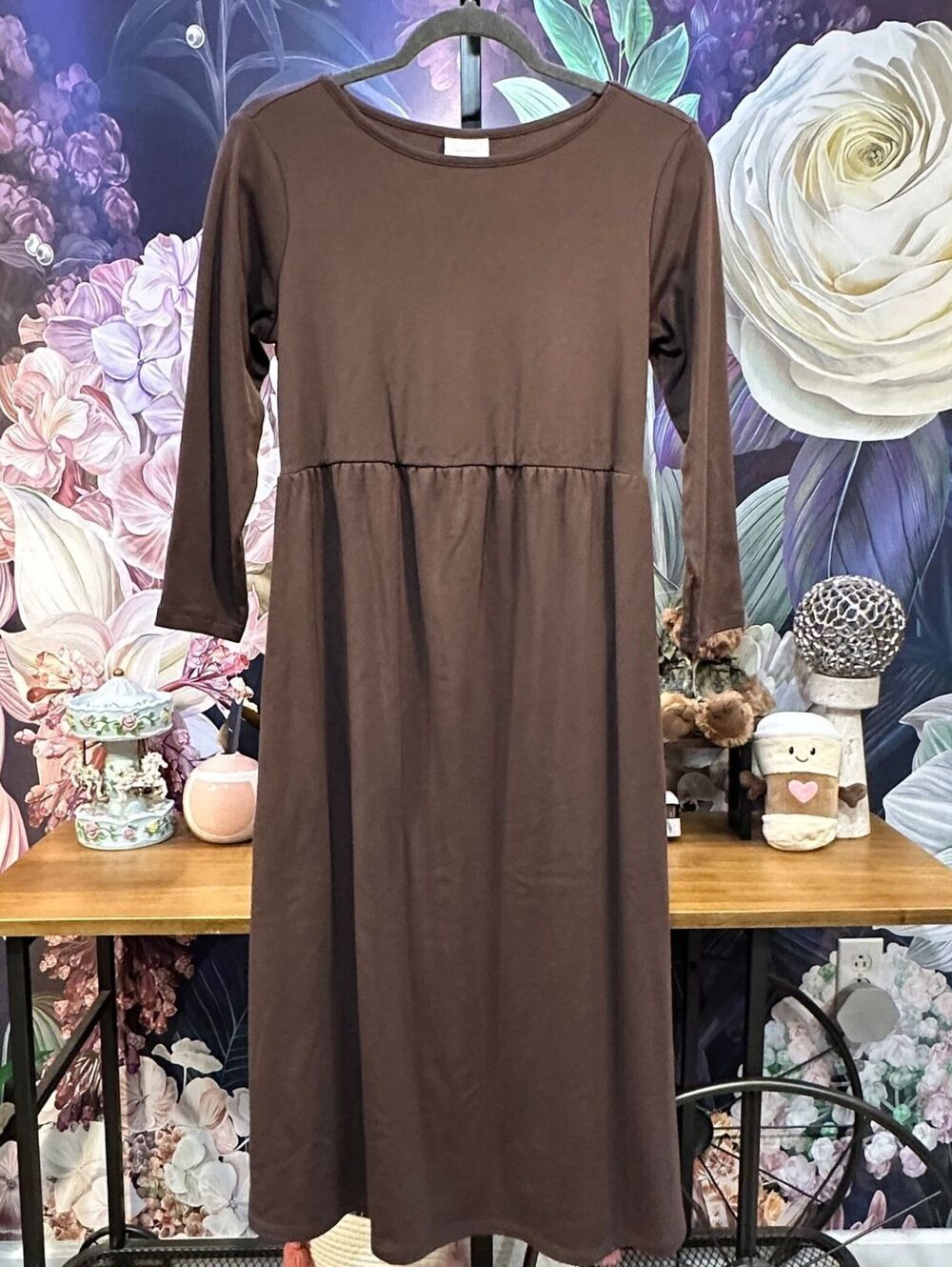 Isabel Maternity XS Brown 3/4 Sleeve NWT Midi Dress Pockets Minimalist